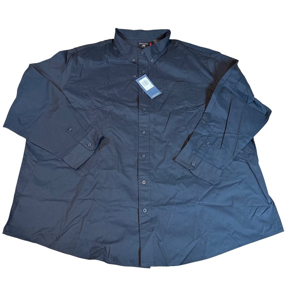 Dockers Mens 3XL Signature Comfort Flex Shirt Black Long Sleeve Button Down NEW